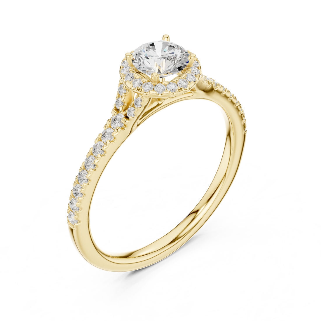 .85-1.20 Ct. Round Diamond Solitaire with Round Halo and Pavé-Set Band (LR-0238+0241)