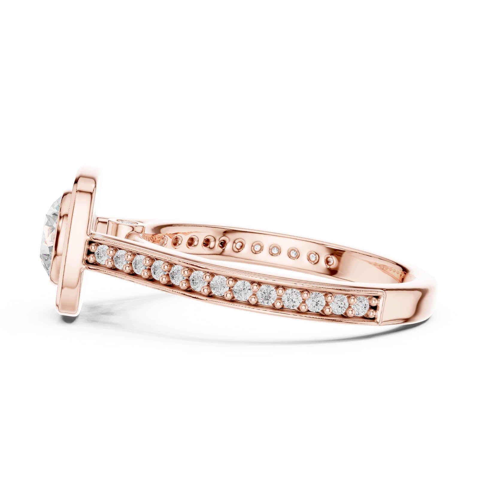 1.07 Ct. Round Diamond Halo Ring with Cushion Halo Frame and Pavé Band (LR-0240) 3