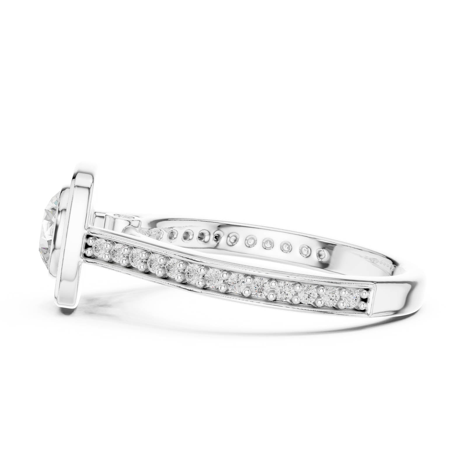1.07 Ct. Round Diamond Halo Ring with Cushion Halo Frame and Pavé Band (LR-0240) 7