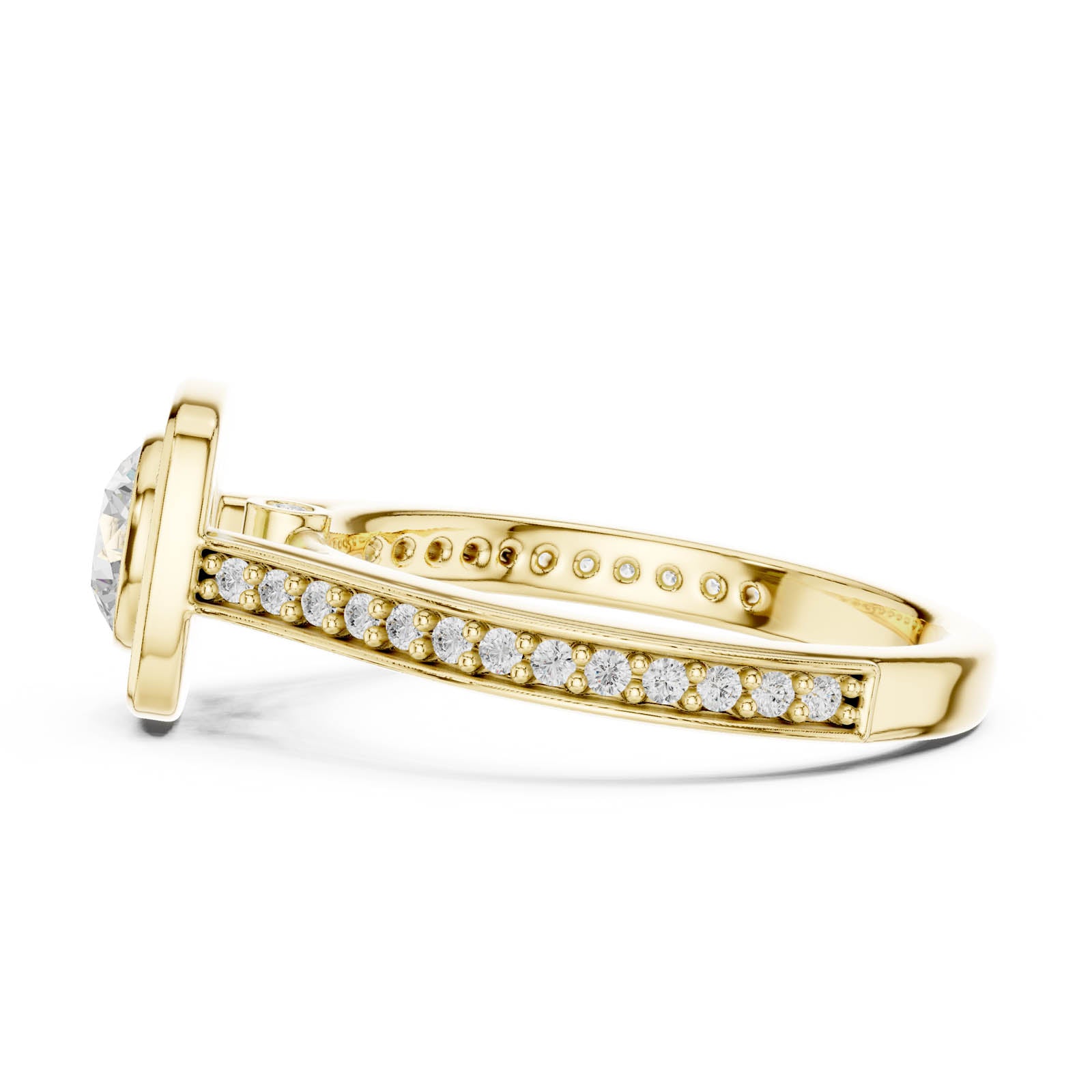 1.07 Ct. Round Diamond Halo Ring with Cushion Halo Frame and Pavé Band (LR-0240) 11