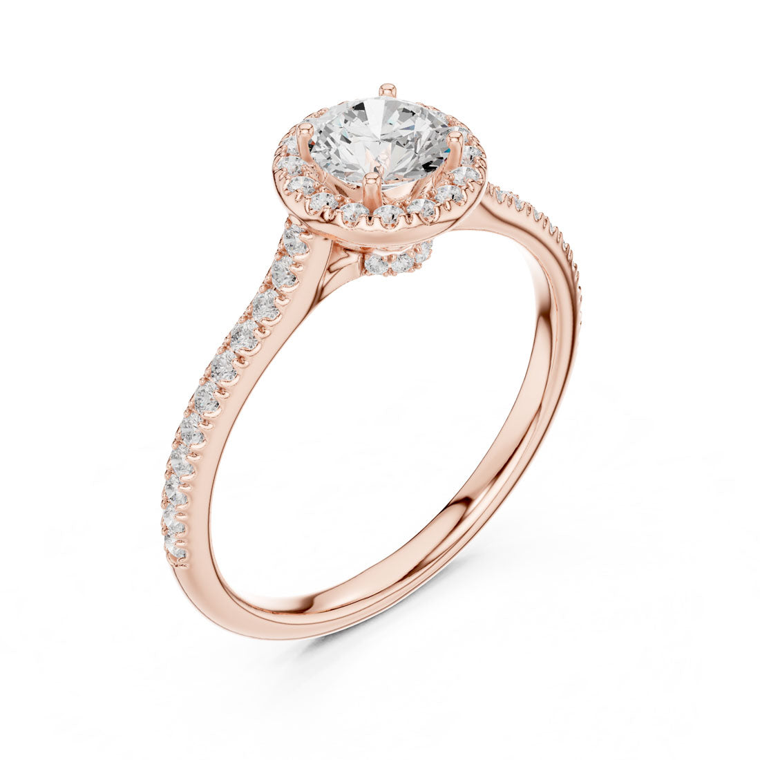 1.04 Ct. Round Diamond Halo Engagement Ring with Hidden Halo and Pavé Shank (LR-0242) 9