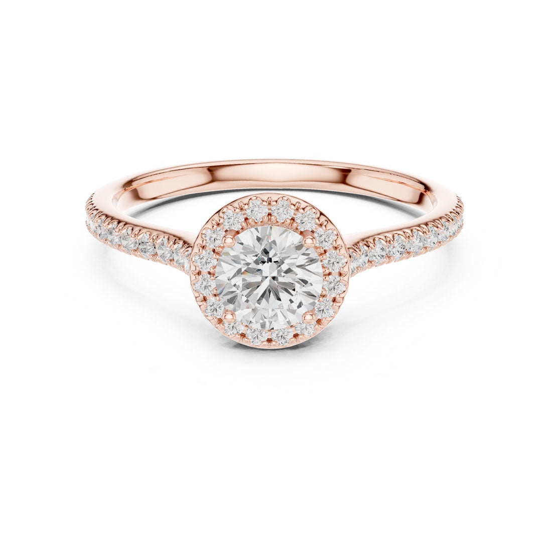 1.04 Ct. Round Diamond Halo Engagement Ring with Hidden Halo and Pavé Shank (LR-0242)