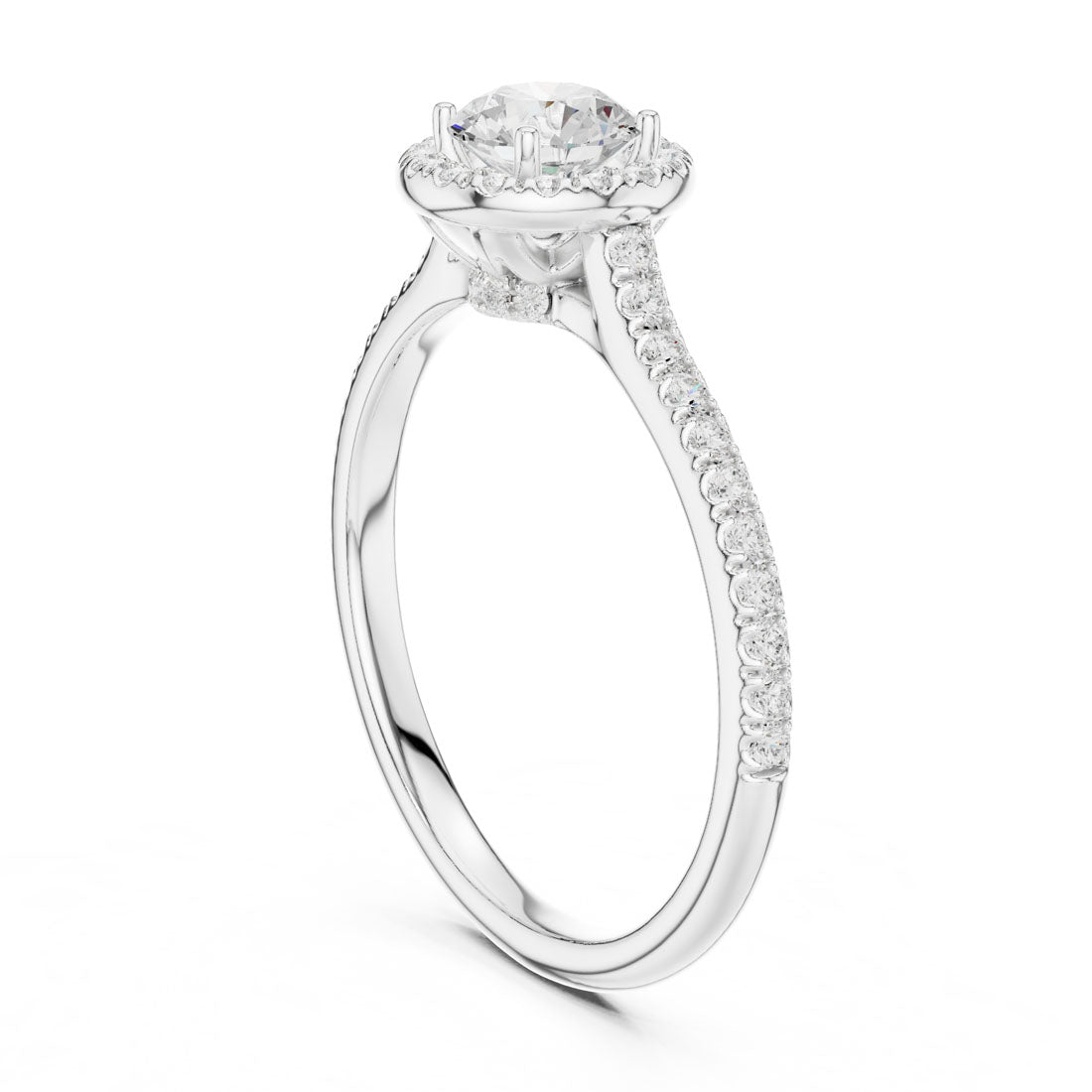 1.04 Ct. Round Diamond Halo Engagement Ring with Hidden Halo and Pavé Shank (LR-0242) 6