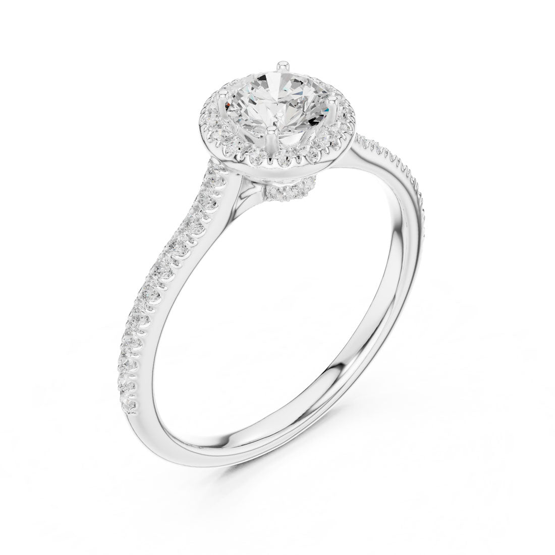 1.04 Ct. Round Diamond Halo Engagement Ring with Hidden Halo and Pavé Shank (LR-0242) 10