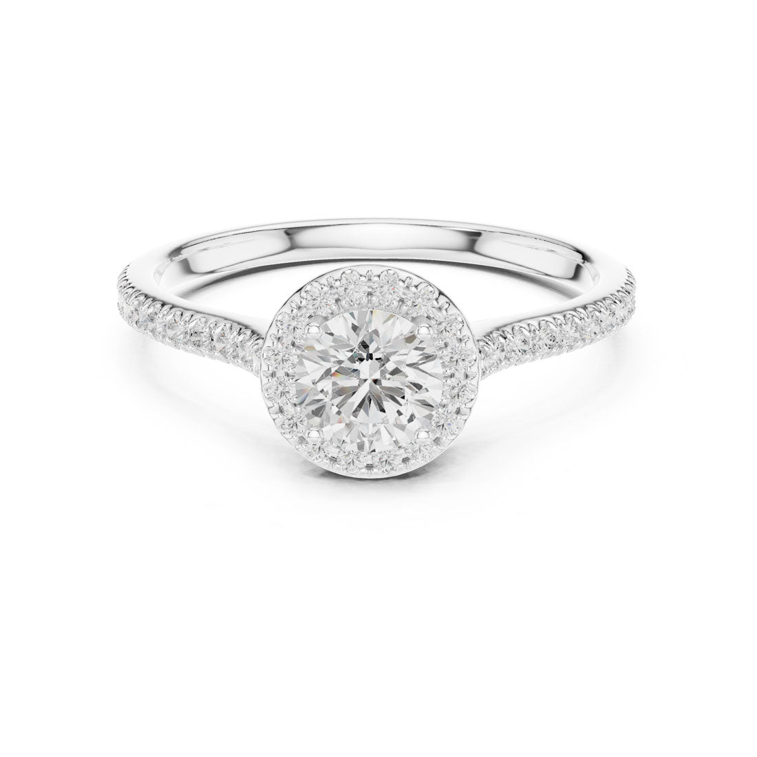 1.04 Ct. Round Diamond Halo Engagement Ring with Hidden Halo and Pavé Shank (LR-0242) 7