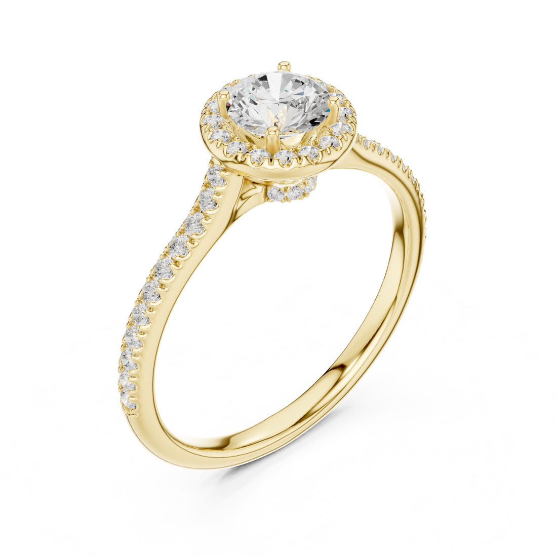 1.04 Ct. Round Diamond Halo Engagement Ring with Hidden Halo and Pavé Shank (LR-0242)