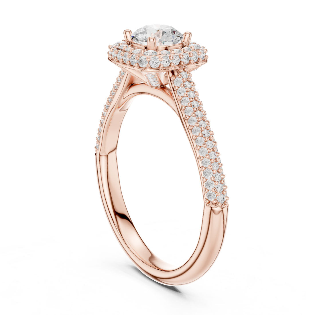 1.30 Ct. Round Diamond Double Halo Ring with Triple-Row Pavé diamond Band (LR-0244) 8