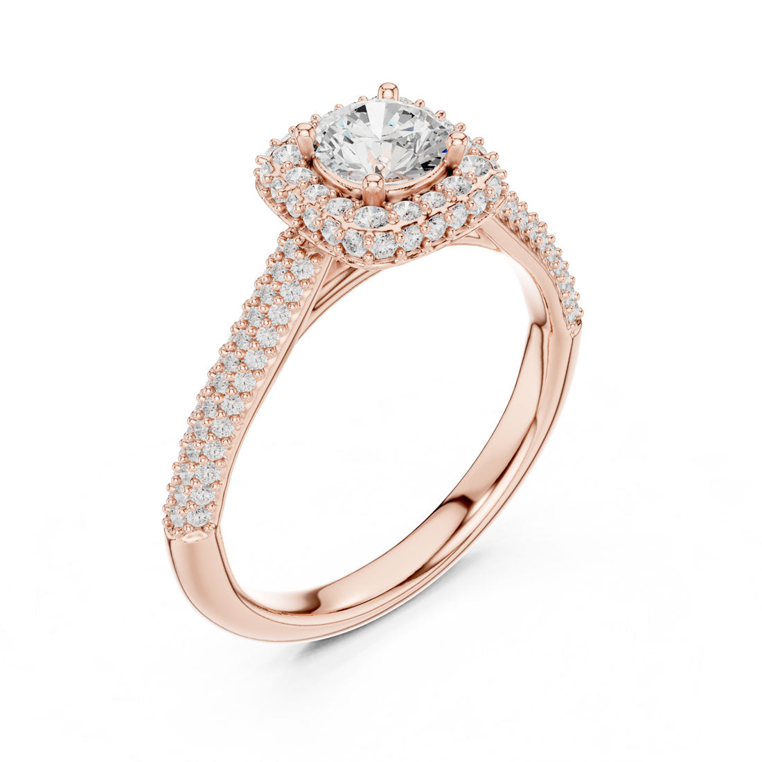 1.30 Ct. Round Diamond Double Halo Ring with Triple-Row Pavé diamond Band (LR-0244) 6