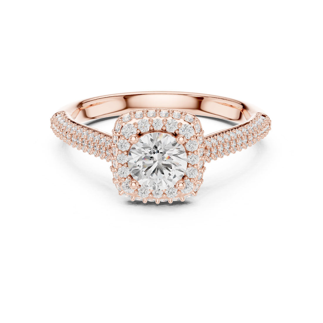 1.30 Ct. Round Diamond Double Halo Ring with Triple-Row Pavé diamond Band (LR-0244) 7