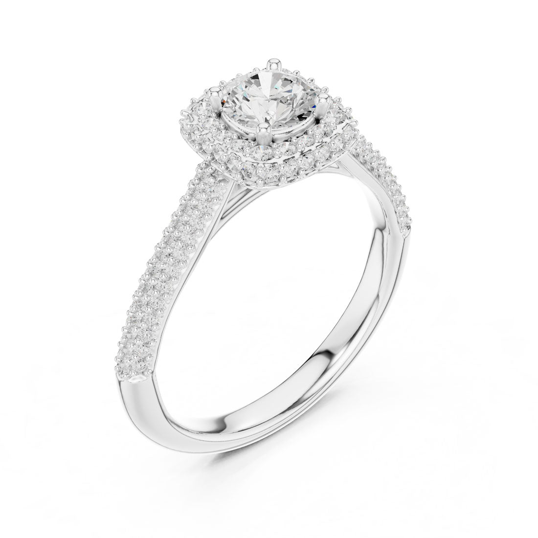 1.30 Ct. Round Diamond Double Halo Ring with Triple-Row Pavé diamond Band (LR-0244) 11
