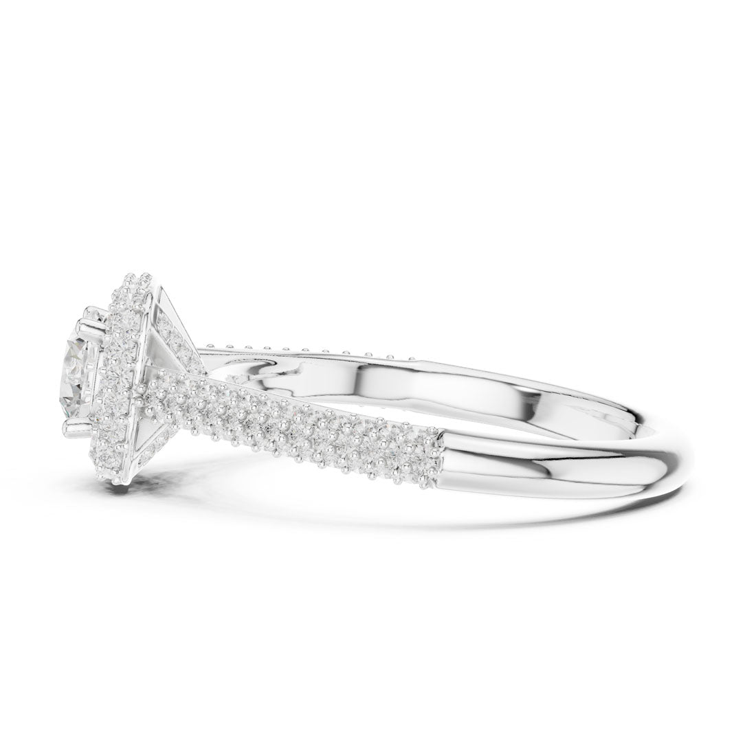 1.30 Ct. Round Diamond Double Halo Ring with Triple-Row Pavé diamond Band (LR-0244) 12