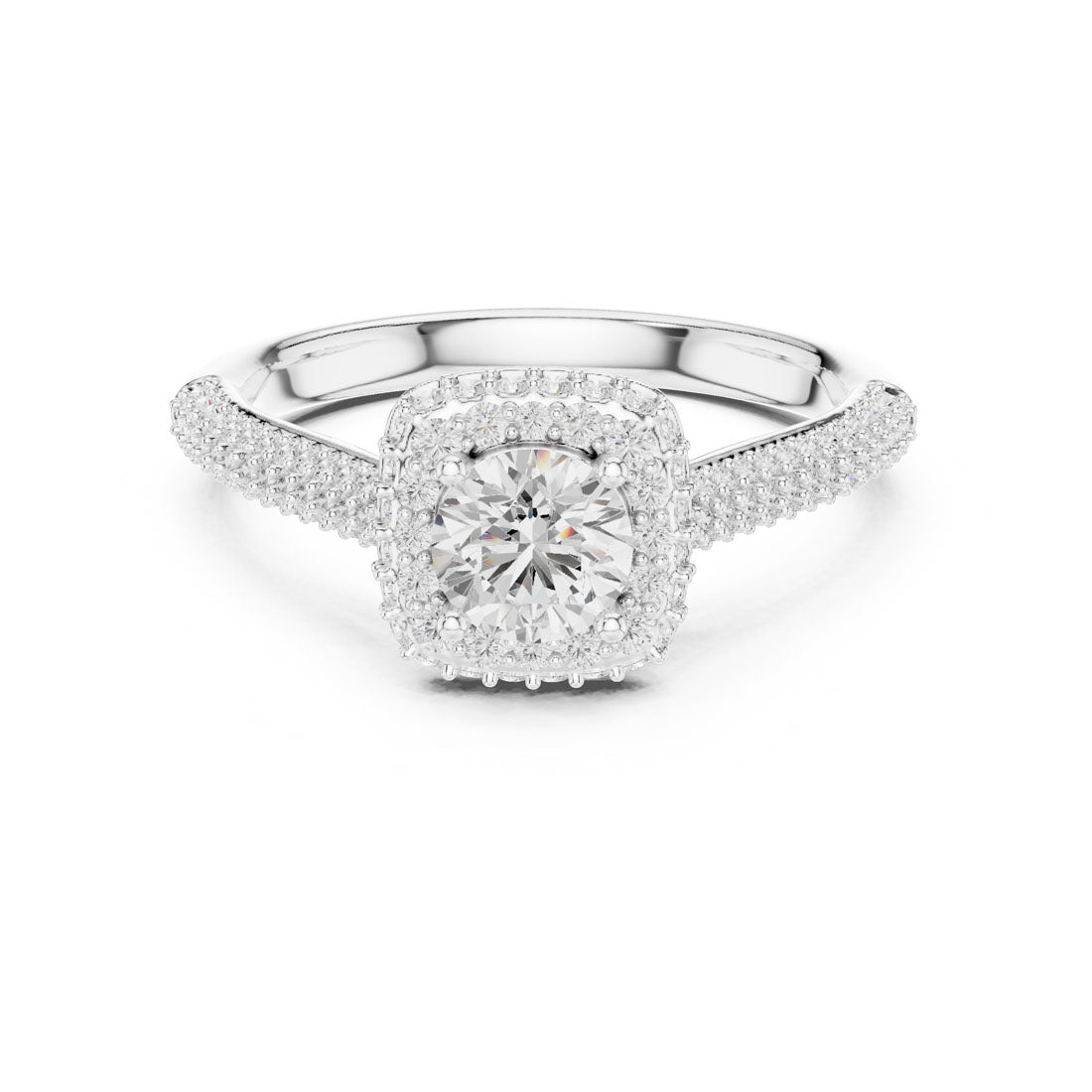 1.30 Ct. Round Diamond Double Halo Ring with Triple-Row Pavé diamond Band (LR-0244)