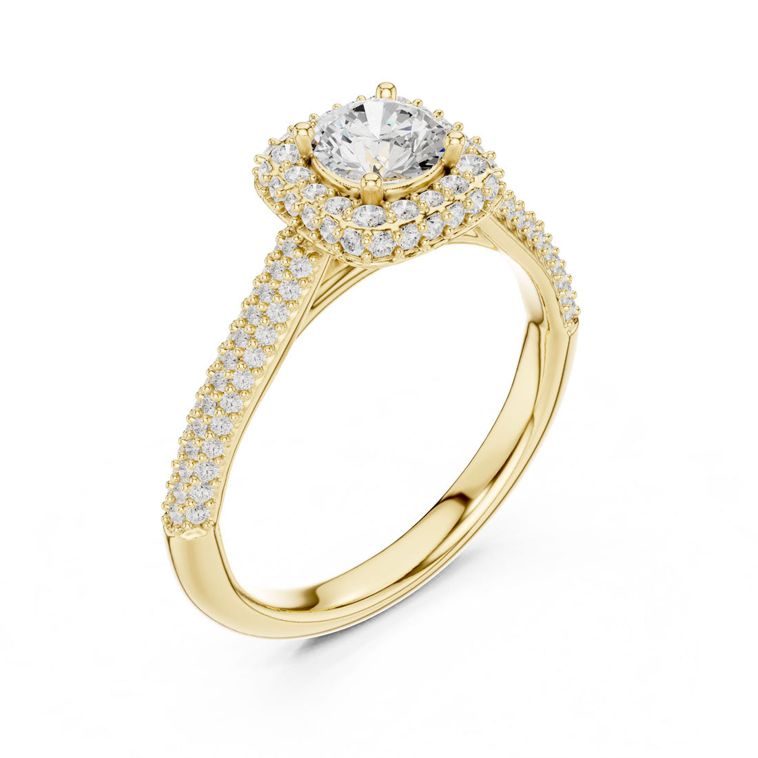 1.30 Ct. Round Diamond Double Halo Ring with Triple-Row Pavé diamond Band (LR-0244)