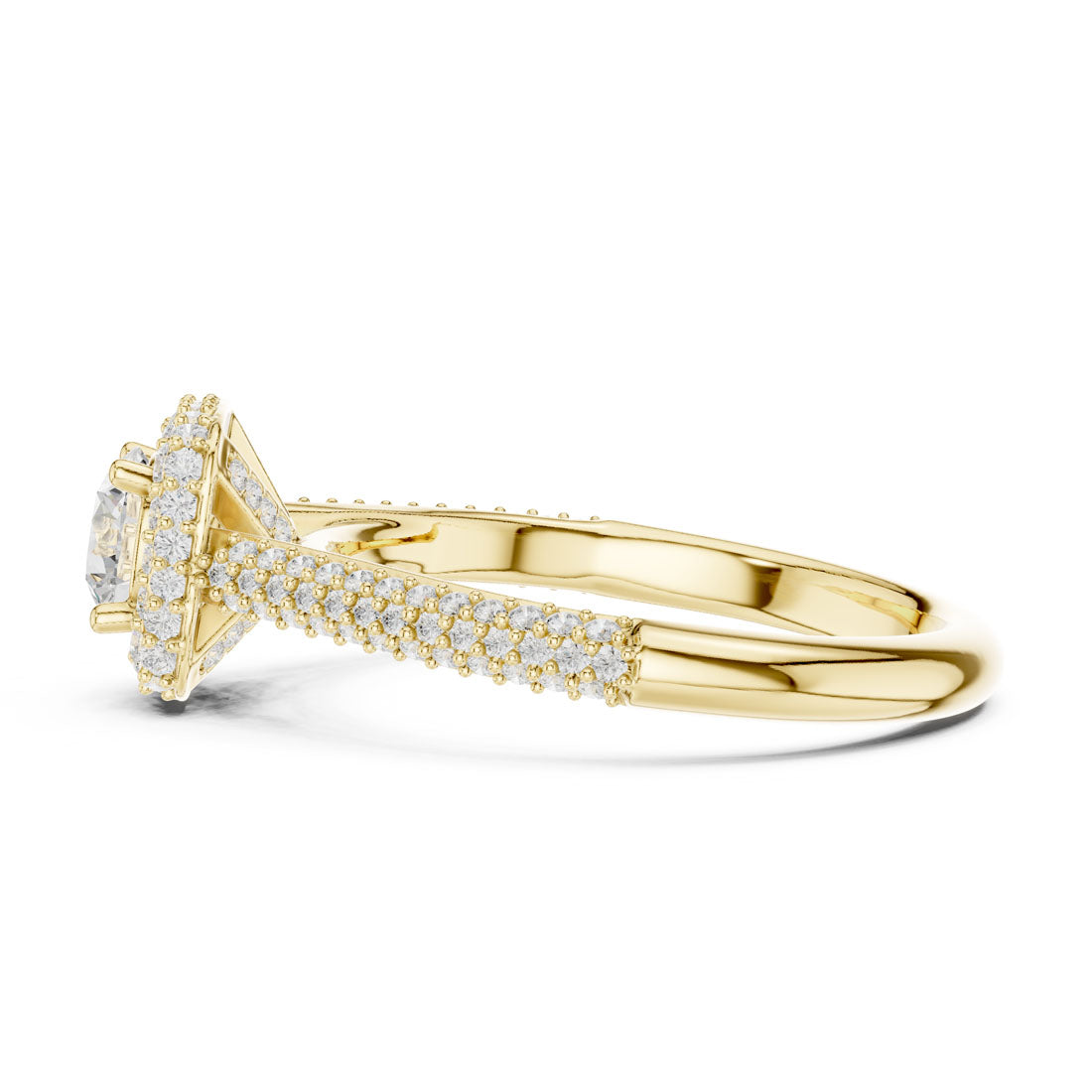 1.30 Ct. Round Diamond Double Halo Ring with Triple-Row Pavé diamond Band (LR-0244) 4