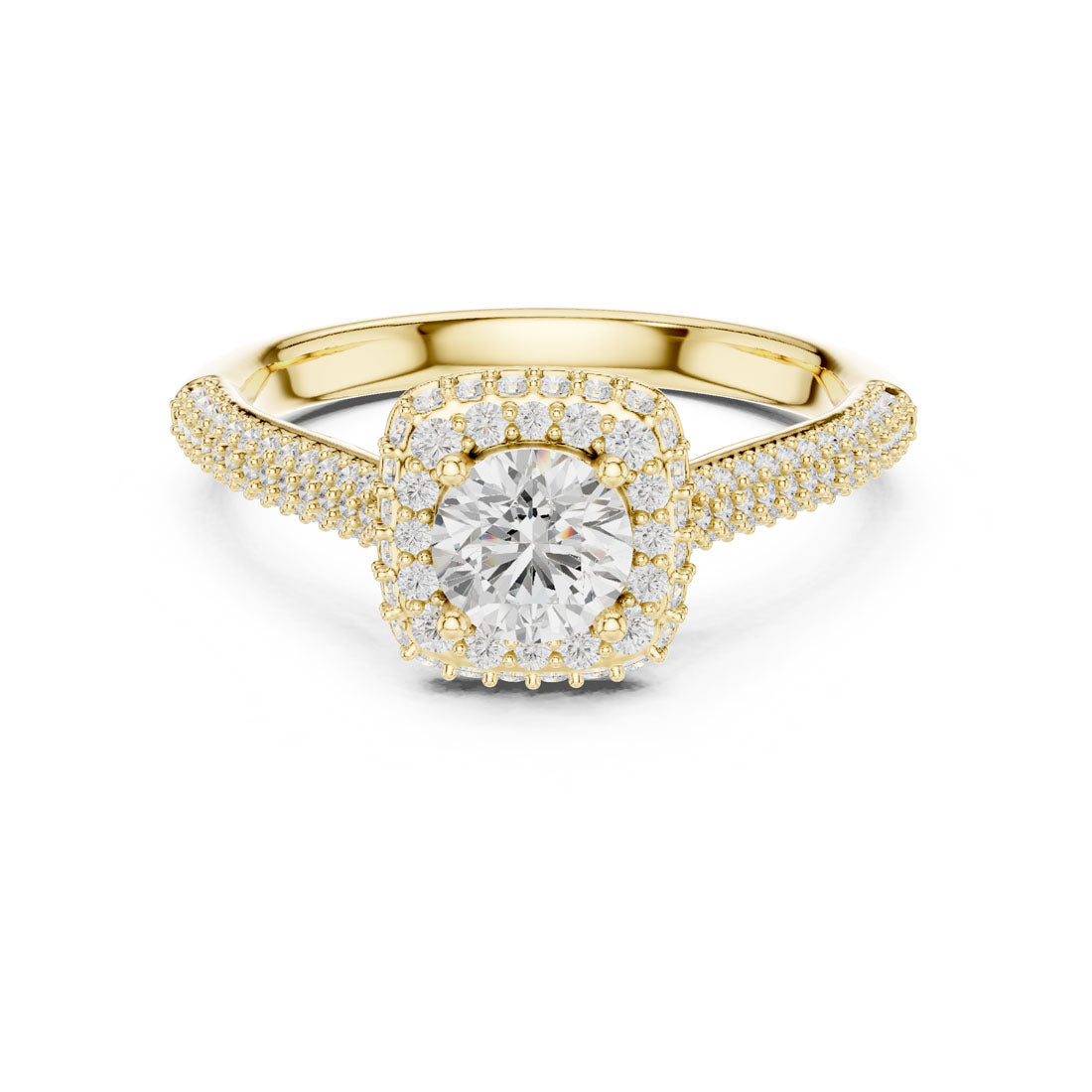 1.30 Ct. Round Diamond Double Halo Ring with Triple-Row Pavé diamond Band (LR-0244) 5