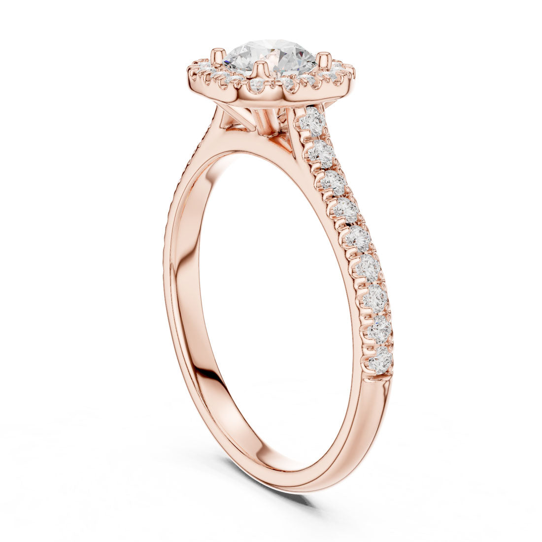 1.20 Ct. Round Diamond Solitaire with Cushion-Shaped Halo and Pavé-Set Band (LR-0245) 8