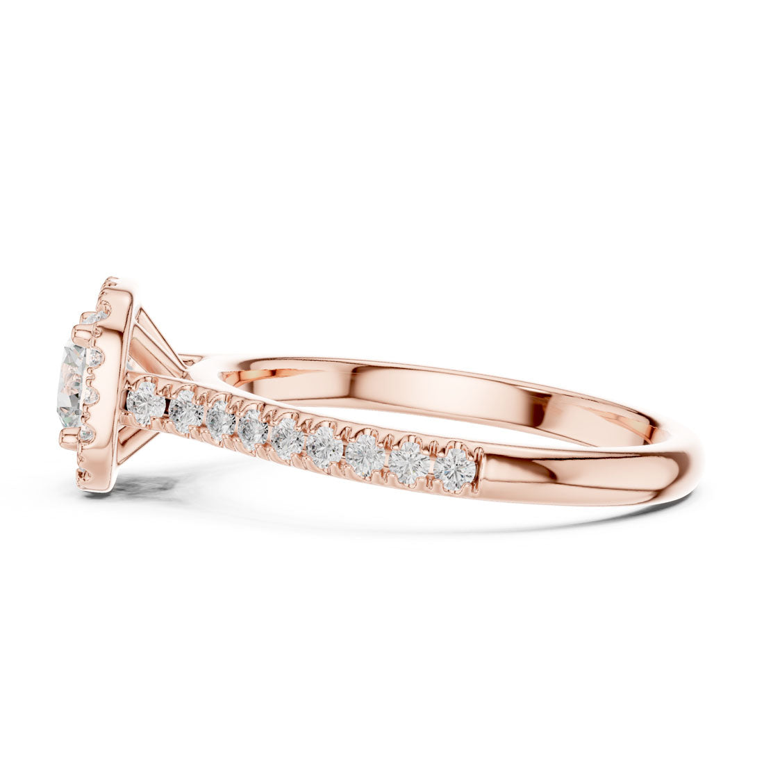 1.20 Ct. Round Diamond Solitaire with Cushion-Shaped Halo and Pavé-Set Band (LR-0245) 12