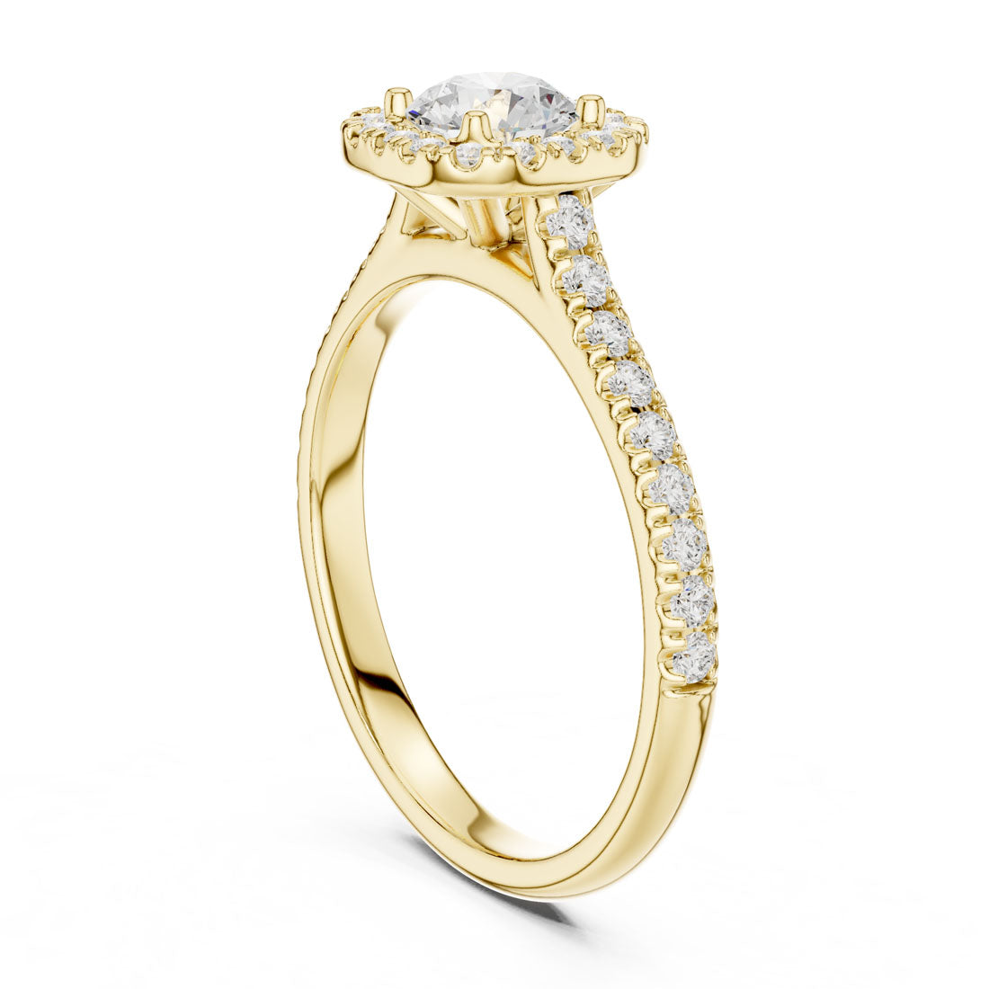 1.20 Ct. Round Diamond Solitaire with Cushion-Shaped Halo and Pavé-Set Band (LR-0245) 3