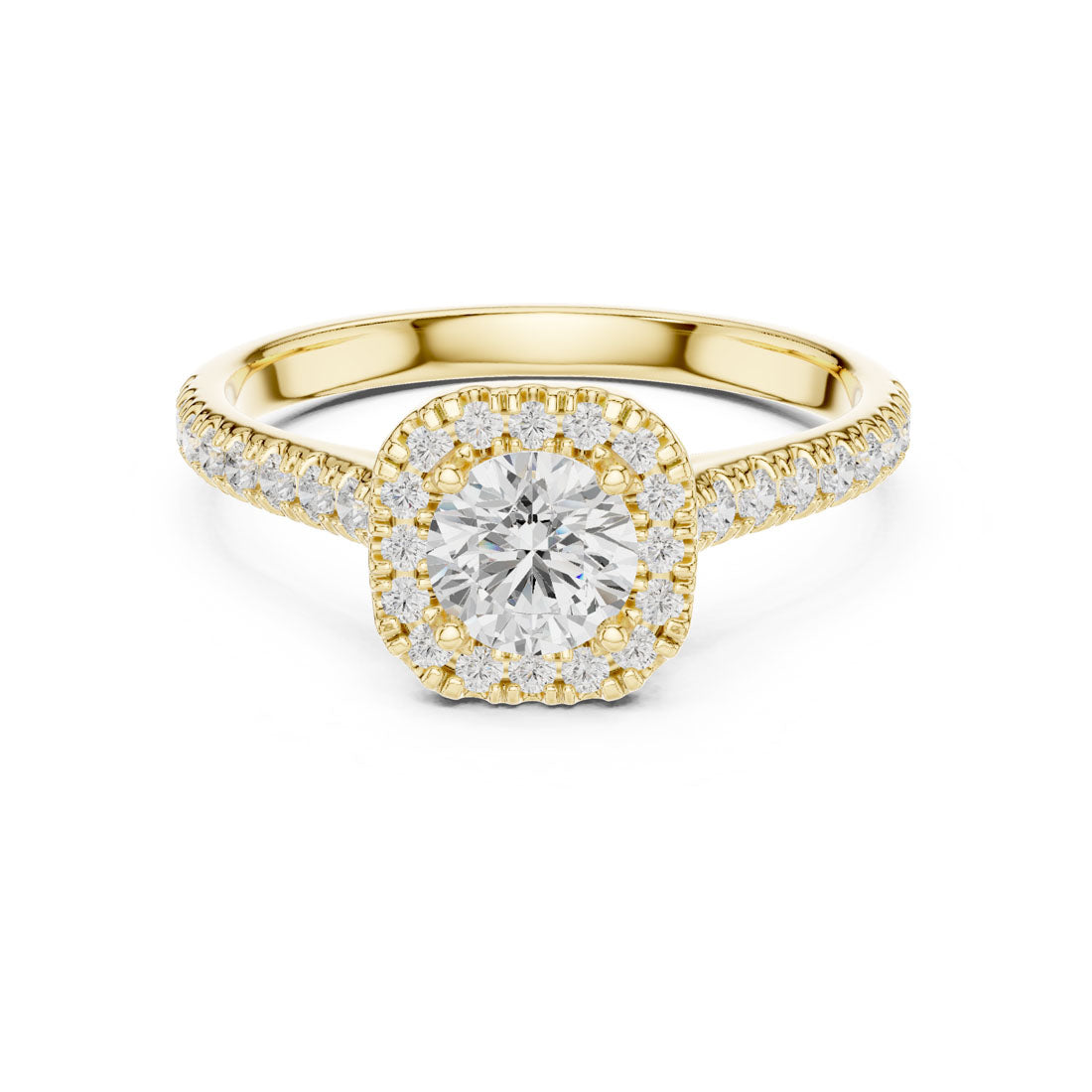 1.20 Ct. Round Diamond Solitaire with Cushion-Shaped Halo and Pavé-Set Band (LR-0245) 5
