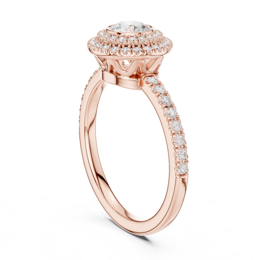 1.13 Ct. Round Diamond Double Halo Ring with Pavé-Set Band (LR-0246) 8