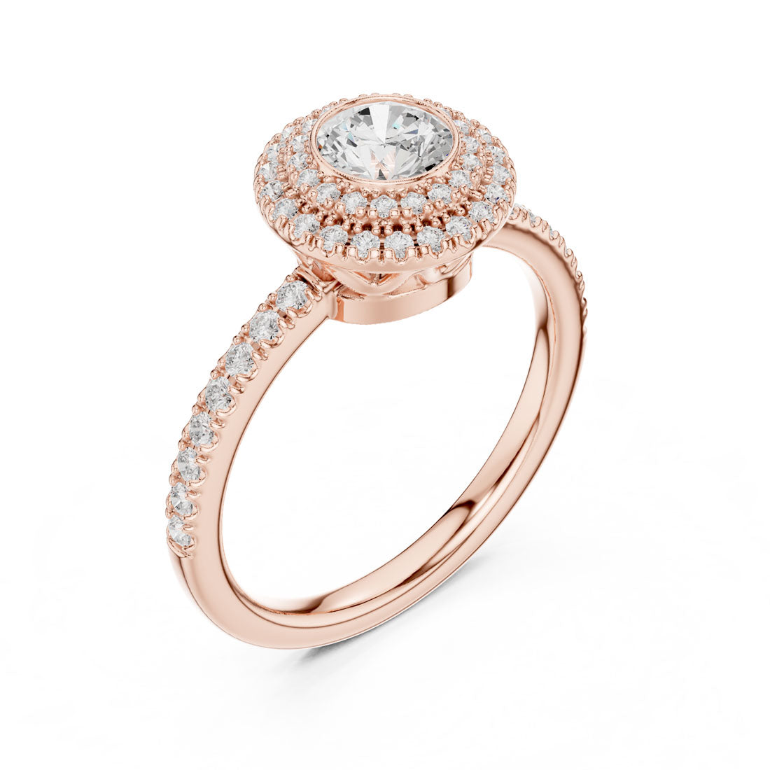 1.13 Ct. Round Diamond Double Halo Ring with Pavé-Set Band (LR-0246) 9
