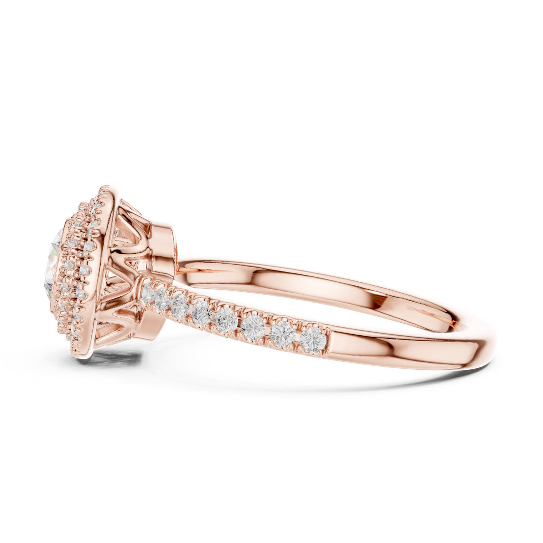 1.13 Ct. Round Diamond Double Halo Ring with Pavé-Set Band (LR-0246) 12