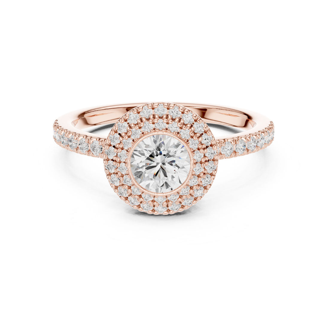 1.13 Ct. Round Diamond Double Halo Ring with Pavé-Set Band (LR-0246) 7