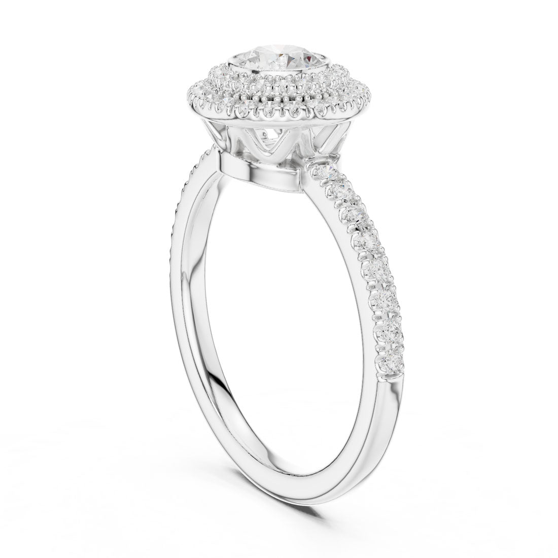 1.13 Ct. Round Diamond Double Halo Ring with Pavé-Set Band (LR-0246) 6