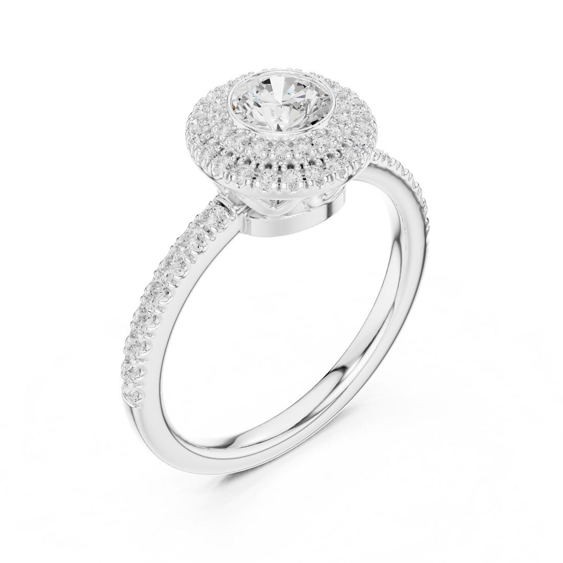 1.13 Ct. Round Diamond Double Halo Ring with Pavé-Set Band (LR-0246) 10