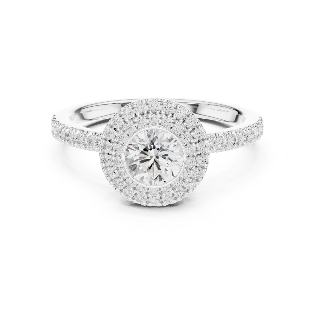 1.13 Ct. Round Diamond Double Halo Ring with Pavé-Set Band (LR-0246)