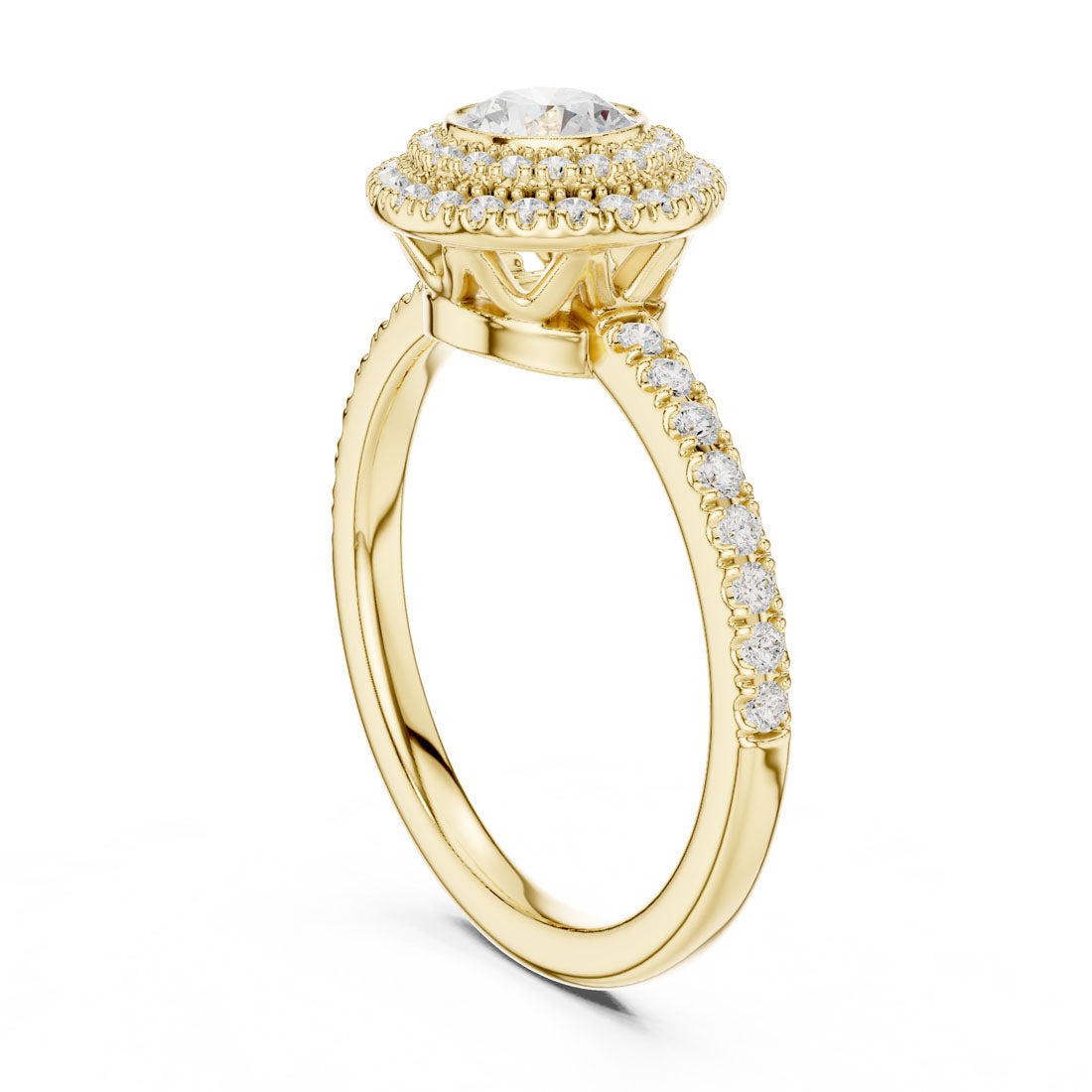 1.13 Ct. Round Diamond Double Halo Ring with Pavé-Set Band (LR-0246) 3
