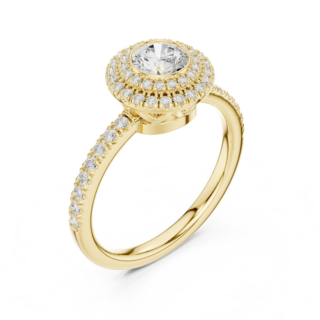 1.13 Ct. Round Diamond Double Halo Ring with Pavé-Set Band (LR-0246)