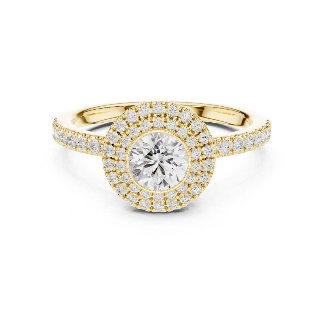 1.13 Ct. Round Diamond Double Halo Ring with Pavé-Set Band (LR-0246) 5