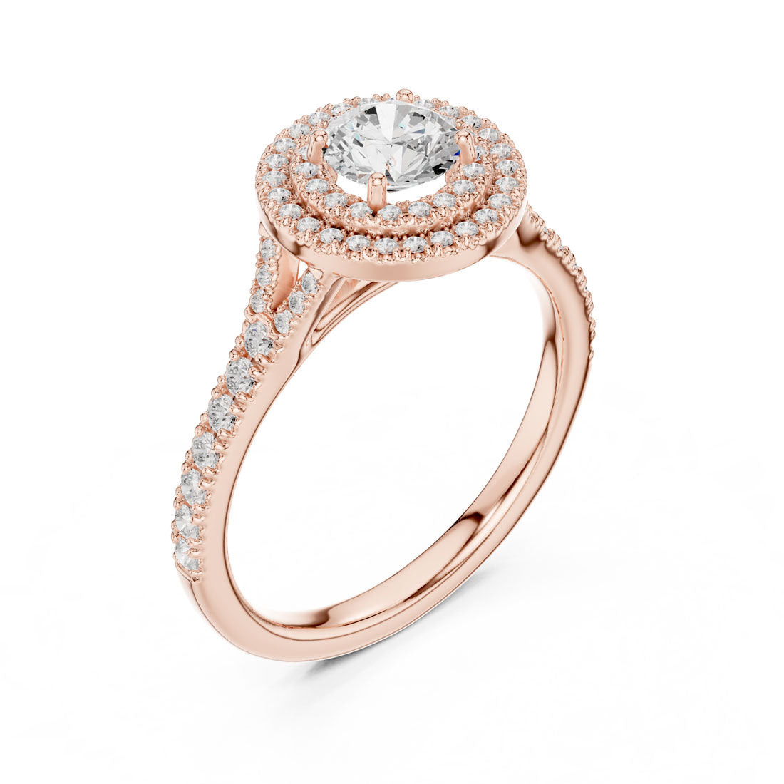 1.08 Ct. Round Diamond Double Halo Ring with Pavé-Set Band (LR-0254) 9