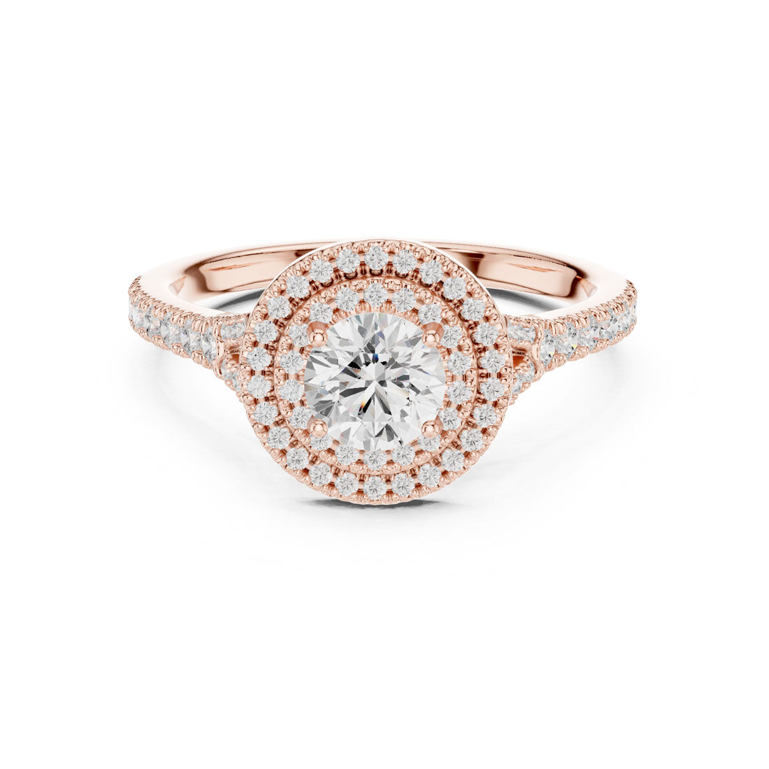 1.08 Ct. Round Diamond Double Halo Ring with Pavé-Set Band (LR-0254) 7