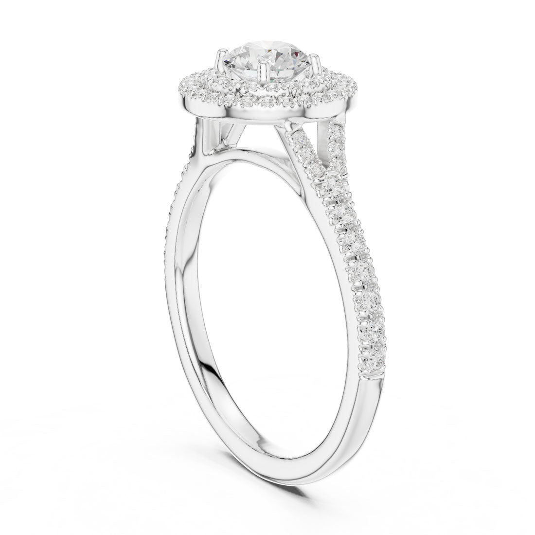 1.08 Ct. Round Diamond Double Halo Ring with Pavé-Set Band (LR-0254) 6