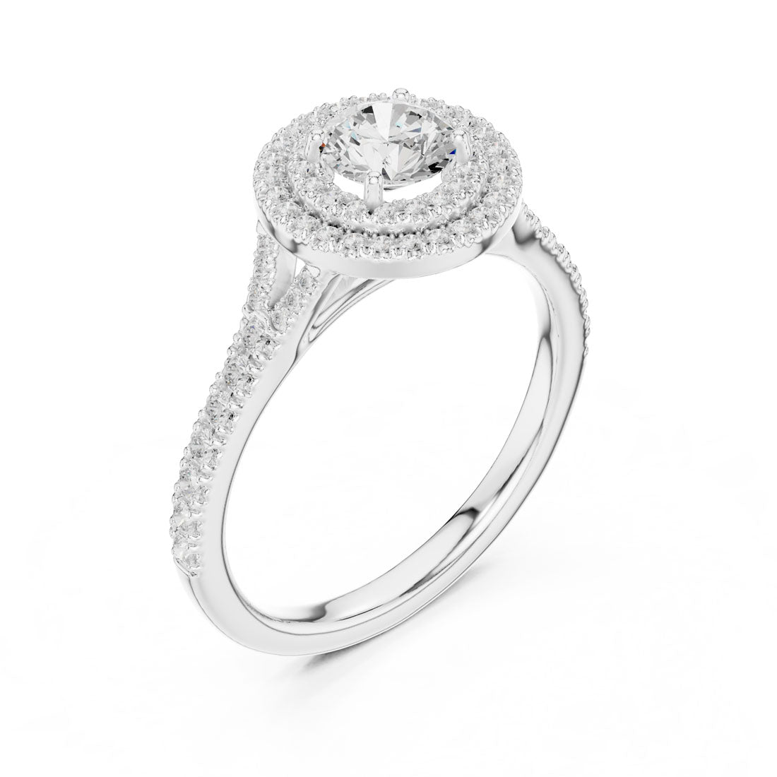 1.08 Ct. Round Diamond Double Halo Ring with Pavé-Set Band (LR-0254) 10