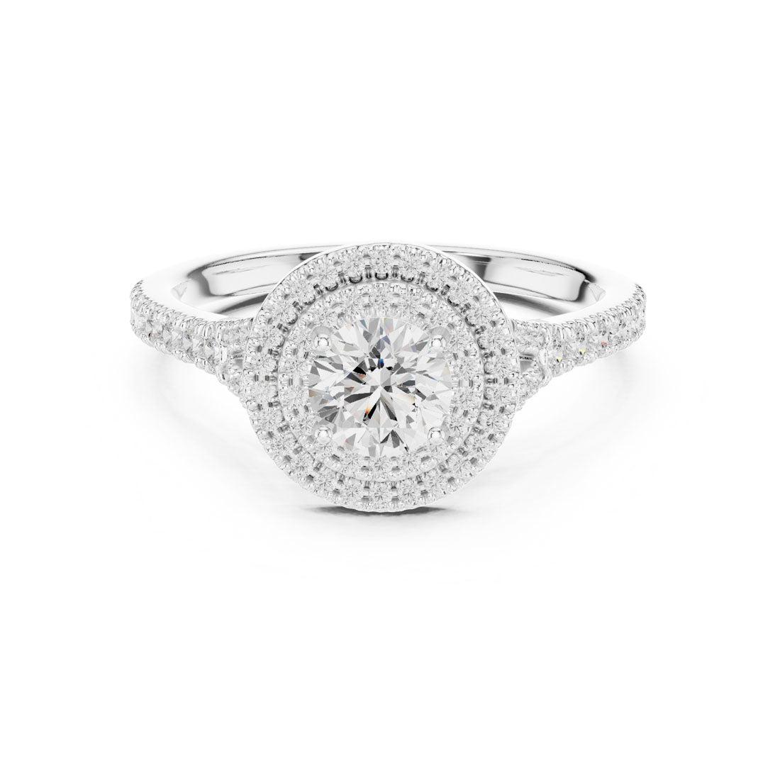 1.08 Ct. Round Diamond Double Halo Ring with Pavé-Set Band (LR-0254) 5