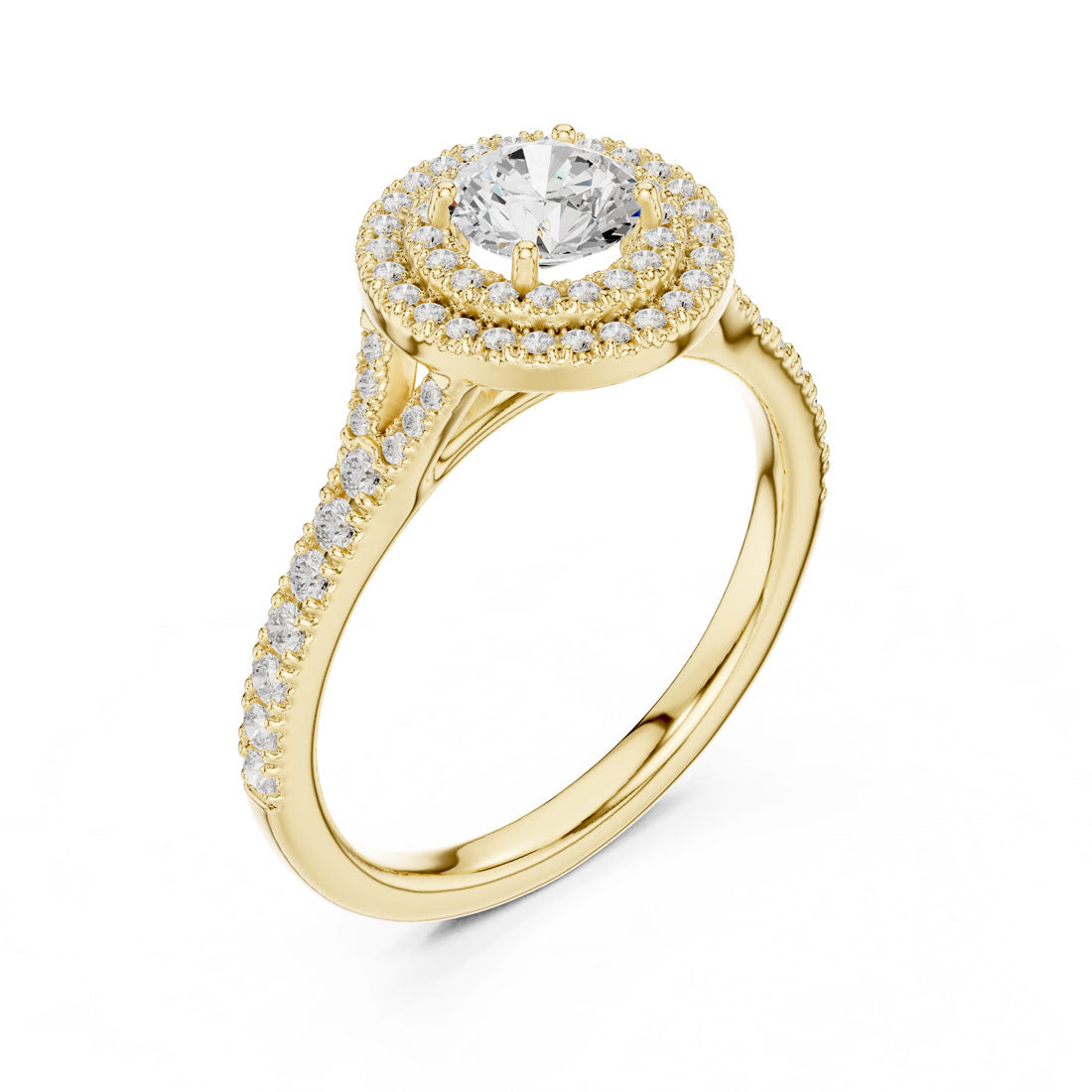 1.08 Ct. Round Diamond Double Halo Ring with Pavé-Set Band (LR-0254)