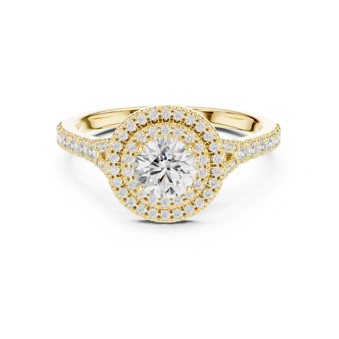 1.08 Ct. Round Diamond Double Halo Ring with Pavé-Set Band (LR-0254)