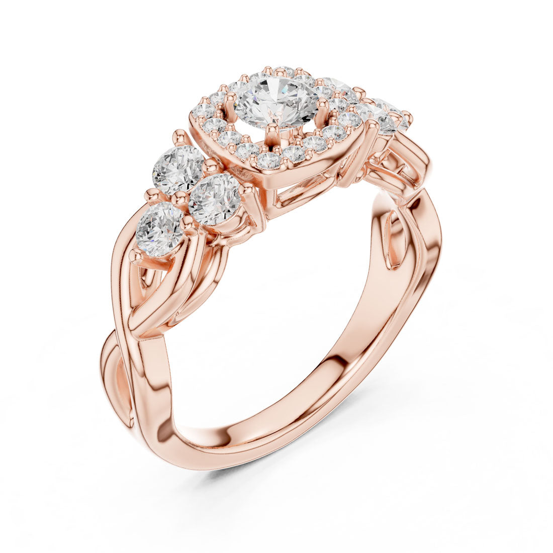 1.11 Ct. Round Diamond Solitaire with Cushion Shaped Pave Bezel and Side Stone Accents (LR-0255) 8