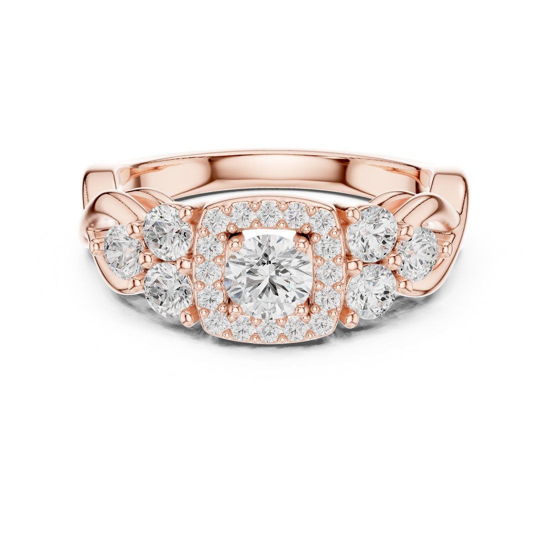 1.11 Ct. Round Diamond Solitaire with Cushion Shaped Pave Bezel and Side Stone Accents (LR-0255) 7