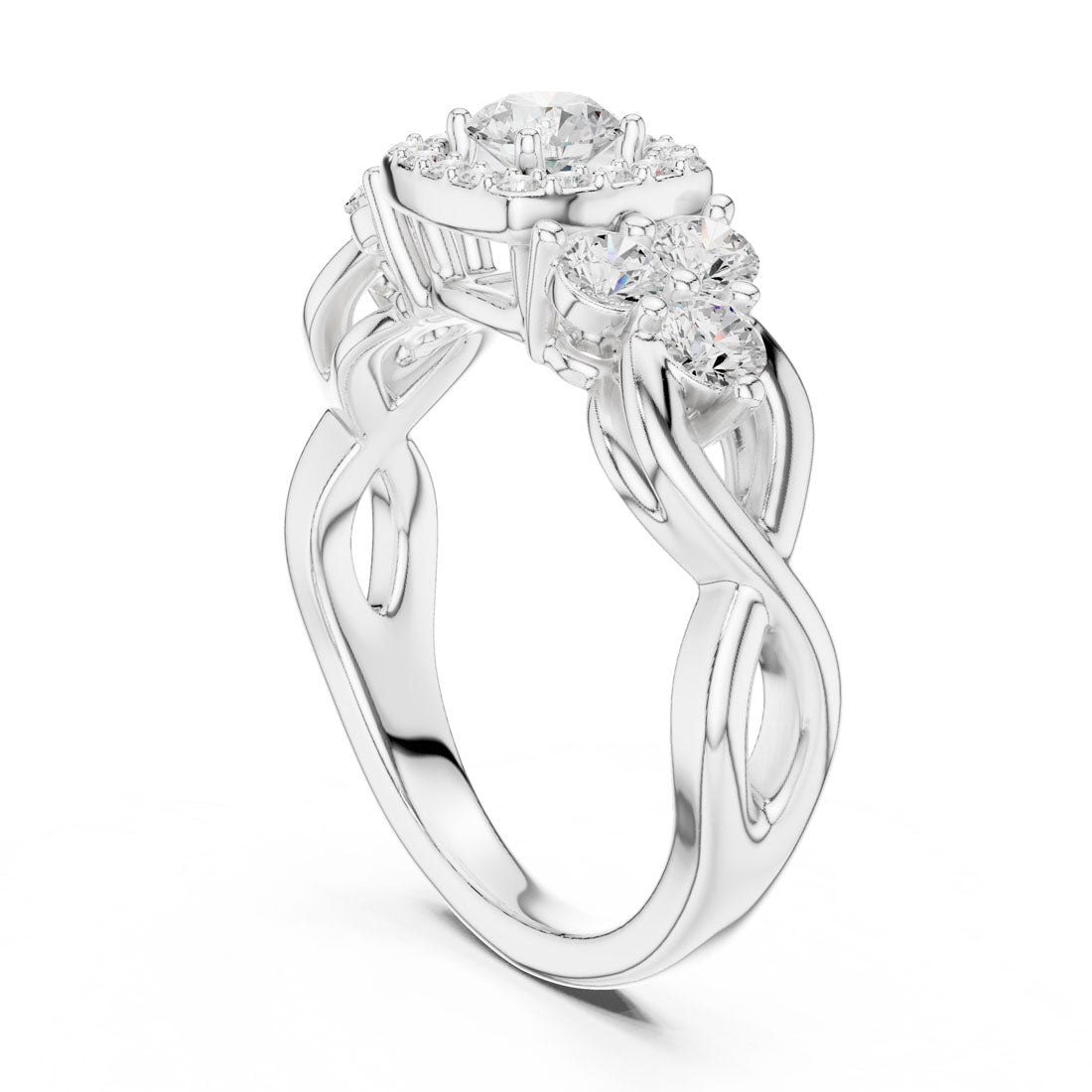 1.11 Ct. Round Diamond Solitaire with Cushion Shaped Pave Bezel and Side Stone Accents (LR-0255) 10