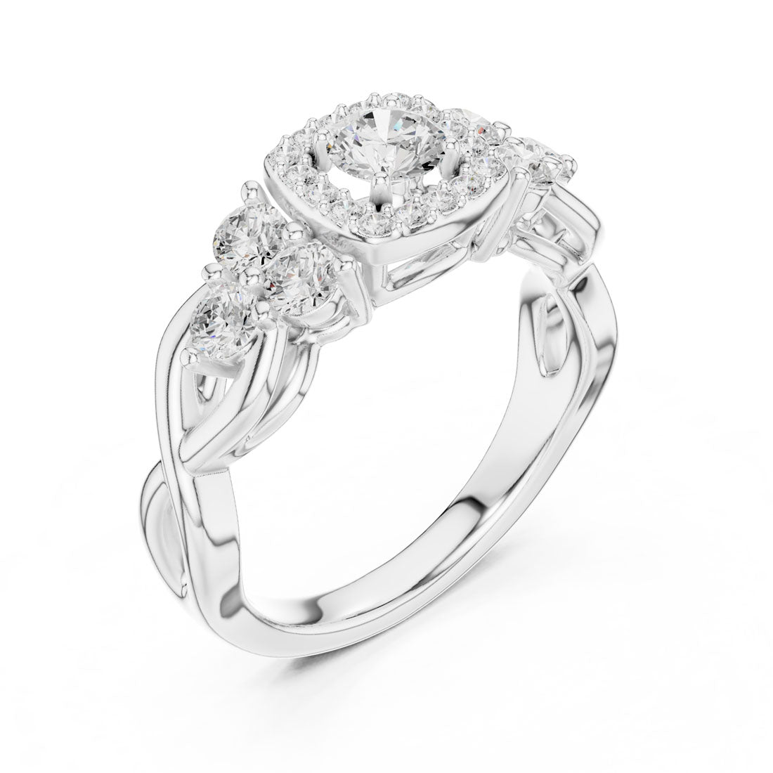 1.11 Ct. Round Diamond Solitaire with Cushion Shaped Pave Bezel and Side Stone Accents (LR-0255) 6