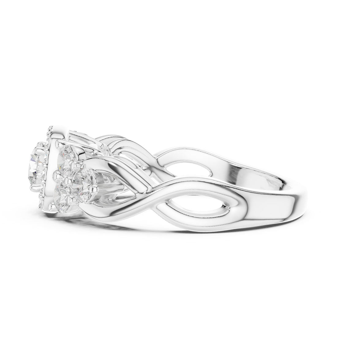 1.11 Ct. Round Diamond Solitaire with Cushion Shaped Pave Bezel and Side Stone Accents (LR-0255) 12