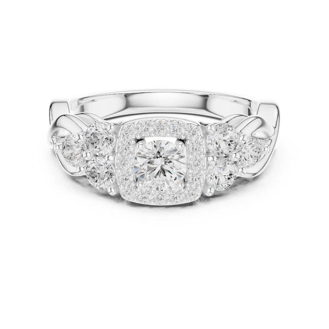 1.11 Ct. Round Diamond Solitaire with Cushion Shaped Pave Bezel and Side Stone Accents (LR-0255)