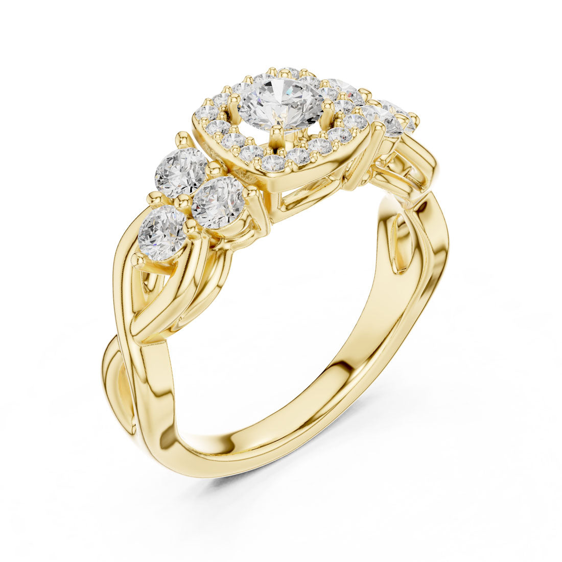 1.11 Ct. Round Diamond Solitaire with Cushion Shaped Pave Bezel and Side Stone Accents (LR-0255)