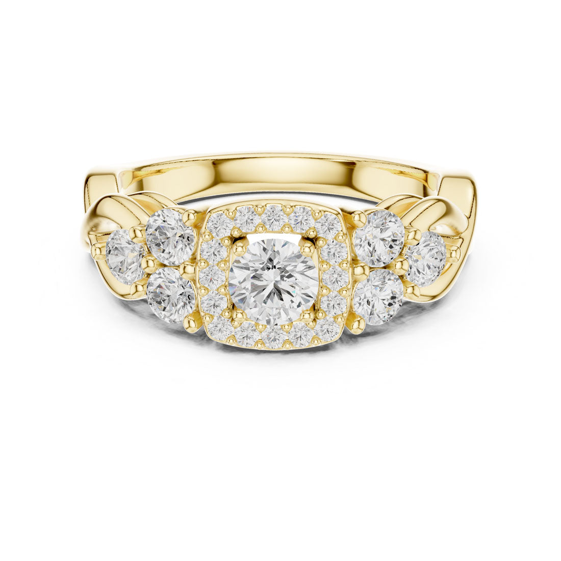 1.11 Ct. Round Diamond Solitaire with Cushion Shaped Pave Bezel and Side Stone Accents (LR-0255) 5