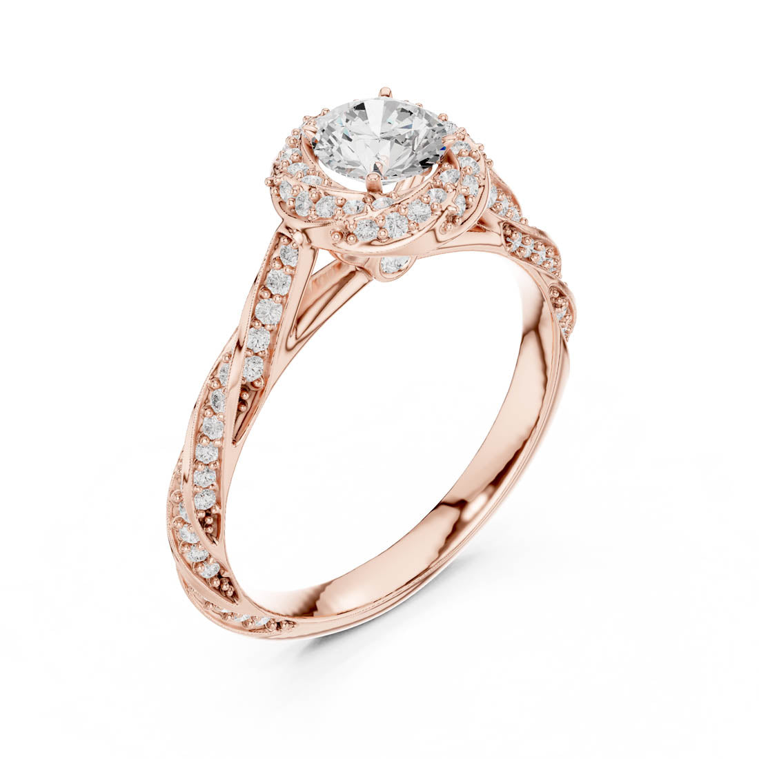 1.15 Ct. Diamond Solitaire with Twisted Rosette Halo and Diamond-Set Twisted Band (LR-0260) 8