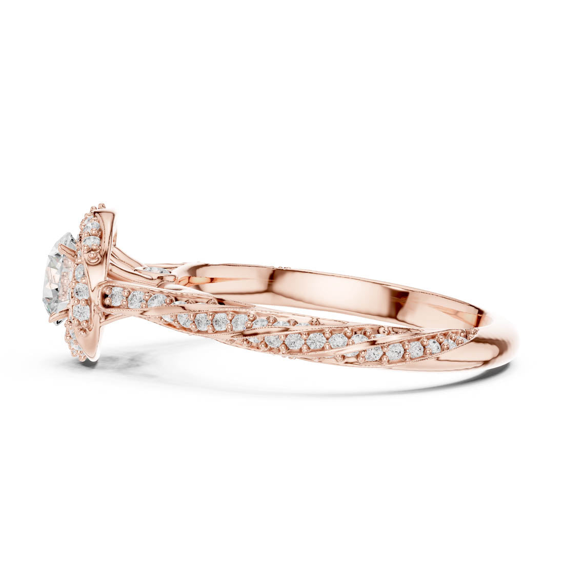 1.15 Ct. Diamond Solitaire with Twisted Rosette Halo and Diamond-Set Twisted Band (LR-0260) 11